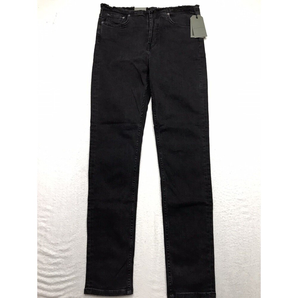 NWT ALL SAINTS Mast Fray Waist Jean Women 31 (28x30) Black Skinny Hi Waist Taper